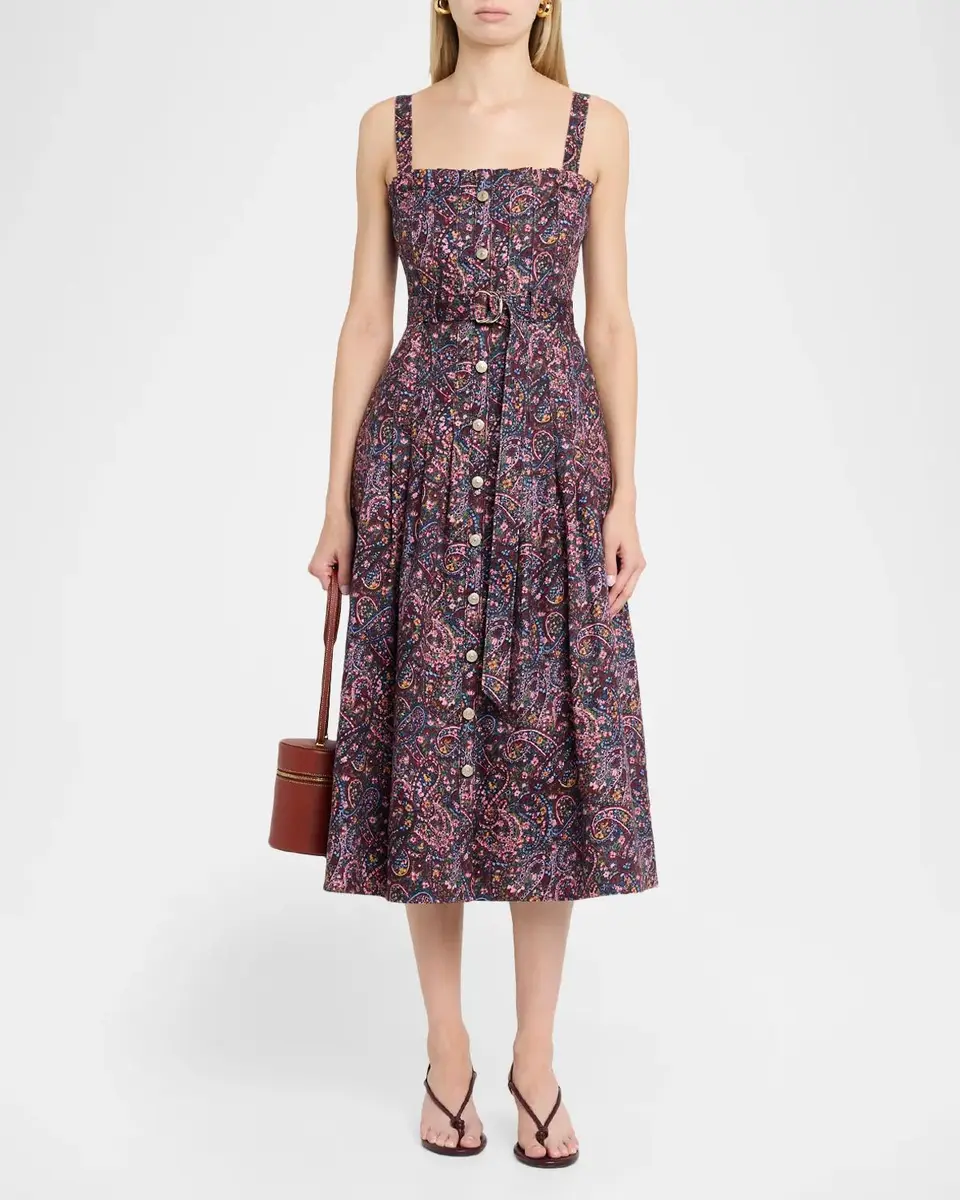 Cinq à Sept Branwen Belted Paisley Denim Midi Dress | Thumbnail 2