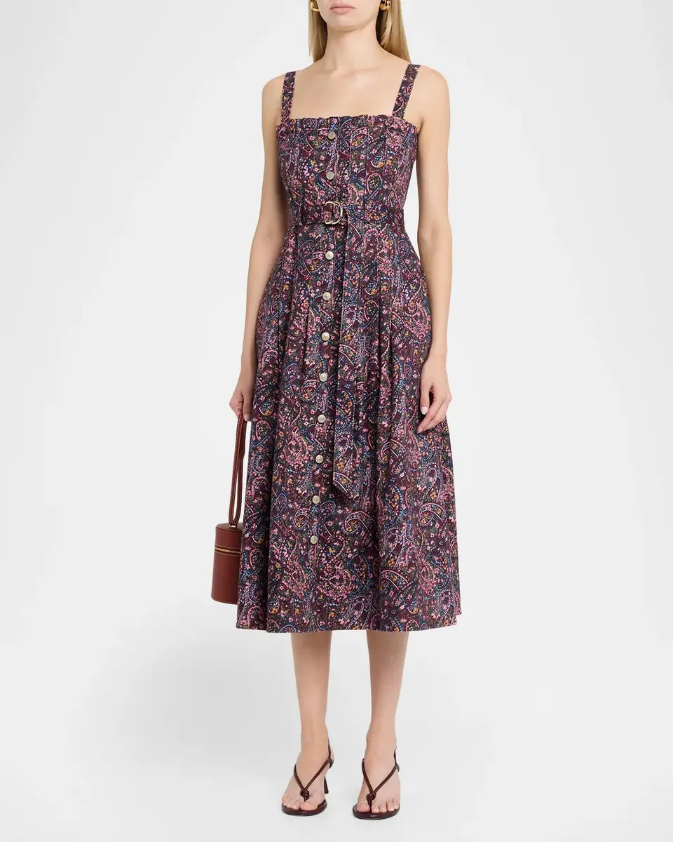 Cinq à Sept Branwen Belted Paisley Denim Midi Dress | Thumbnail 4