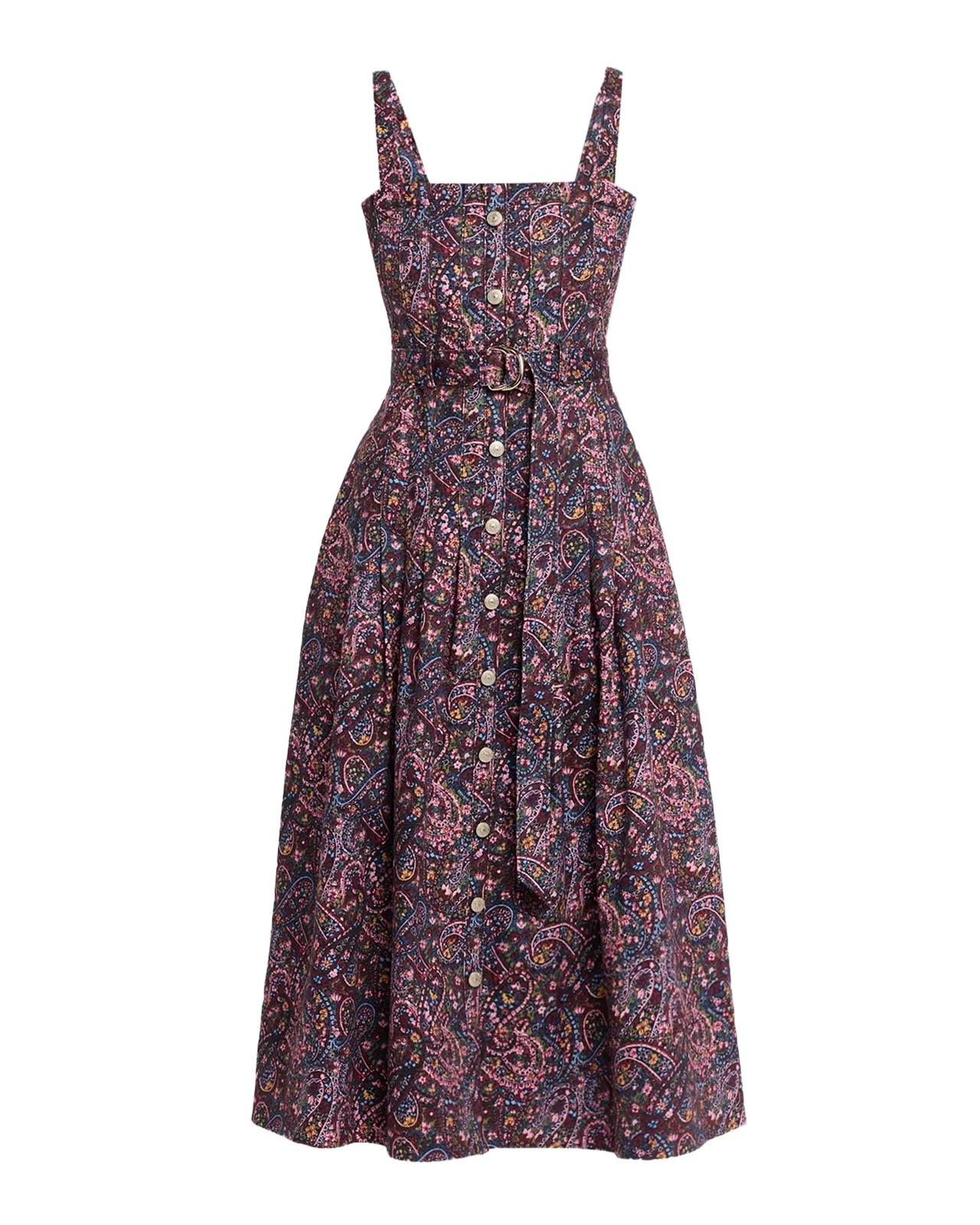 Branwen Belted Paisley Denim Midi Dress