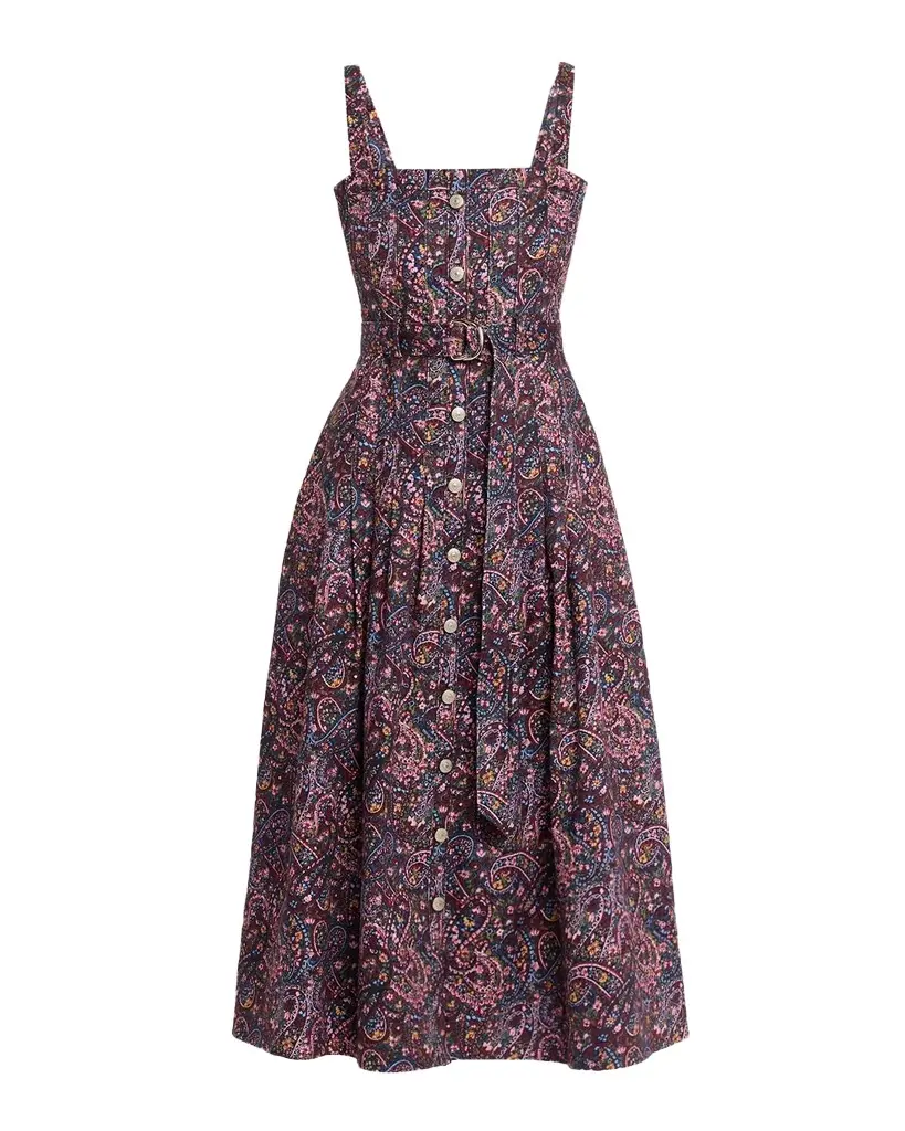 Cinq à Sept Branwen Belted Paisley Denim Midi Dress | Image 1 Cinq à Sept Branwen Belted Paisley Denim Midi Dress | Image 1