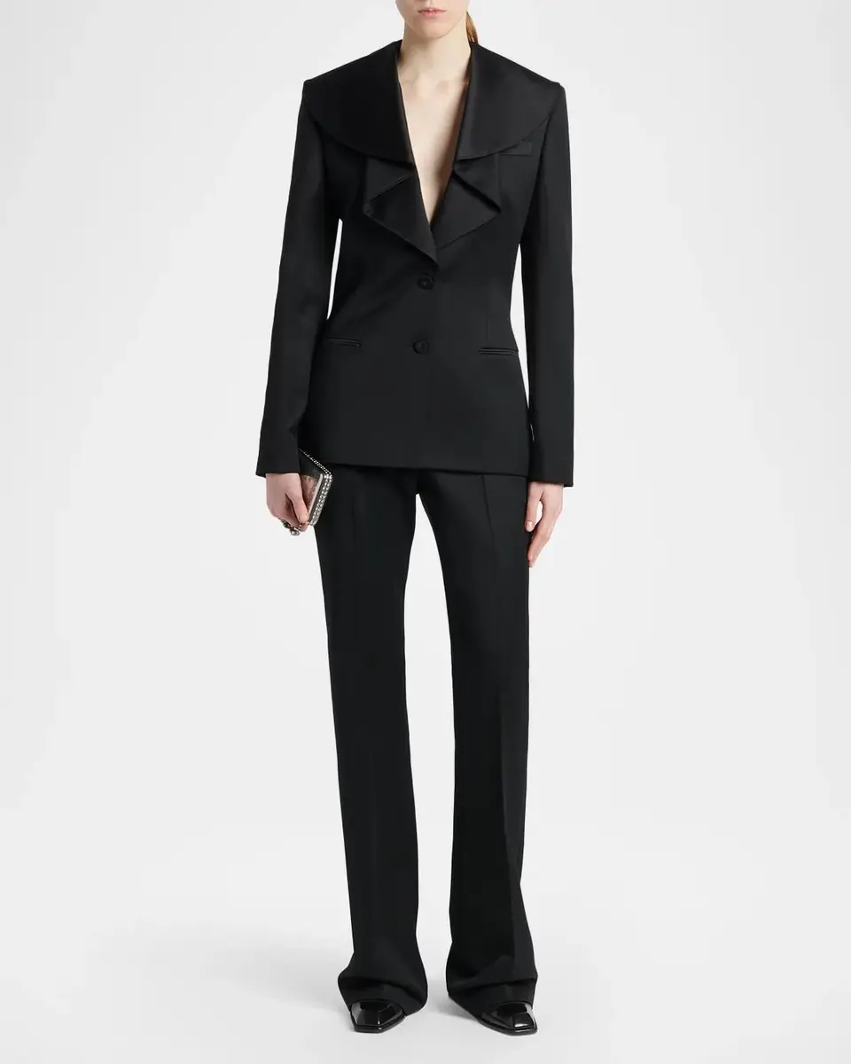 Alexander McQueen Draped Satin Lapel Single-Breasted Jacket | Thumbnail 2 Alexander McQueen Draped Satin Lapel Single-Breasted Jacket | Thumbnail 2