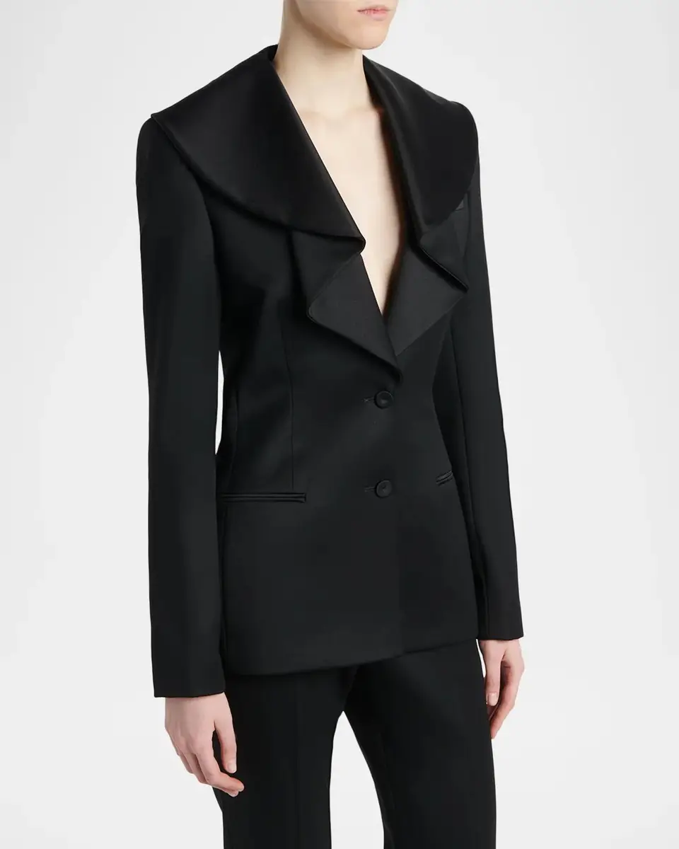 Alexander McQueen Draped Satin Lapel Single-Breasted Jacket | Thumbnail 4 Alexander McQueen Draped Satin Lapel Single-Breasted Jacket | Thumbnail 4