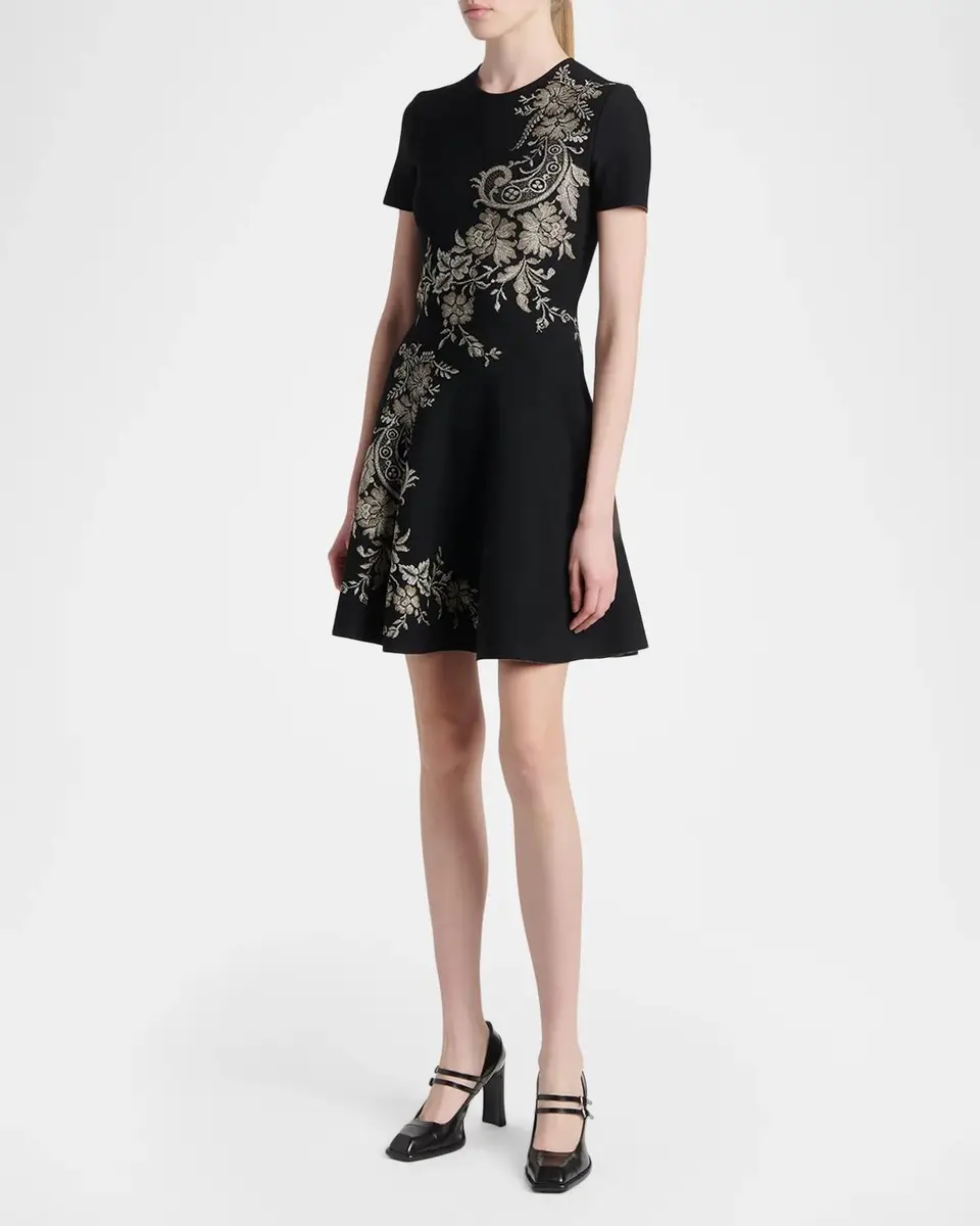 Alexander McQueen Volume Asymmetric Jacquard Mini Dress | Thumbnail 4 Alexander McQueen Volume Asymmetric Jacquard Mini Dress | Thumbnail 4
