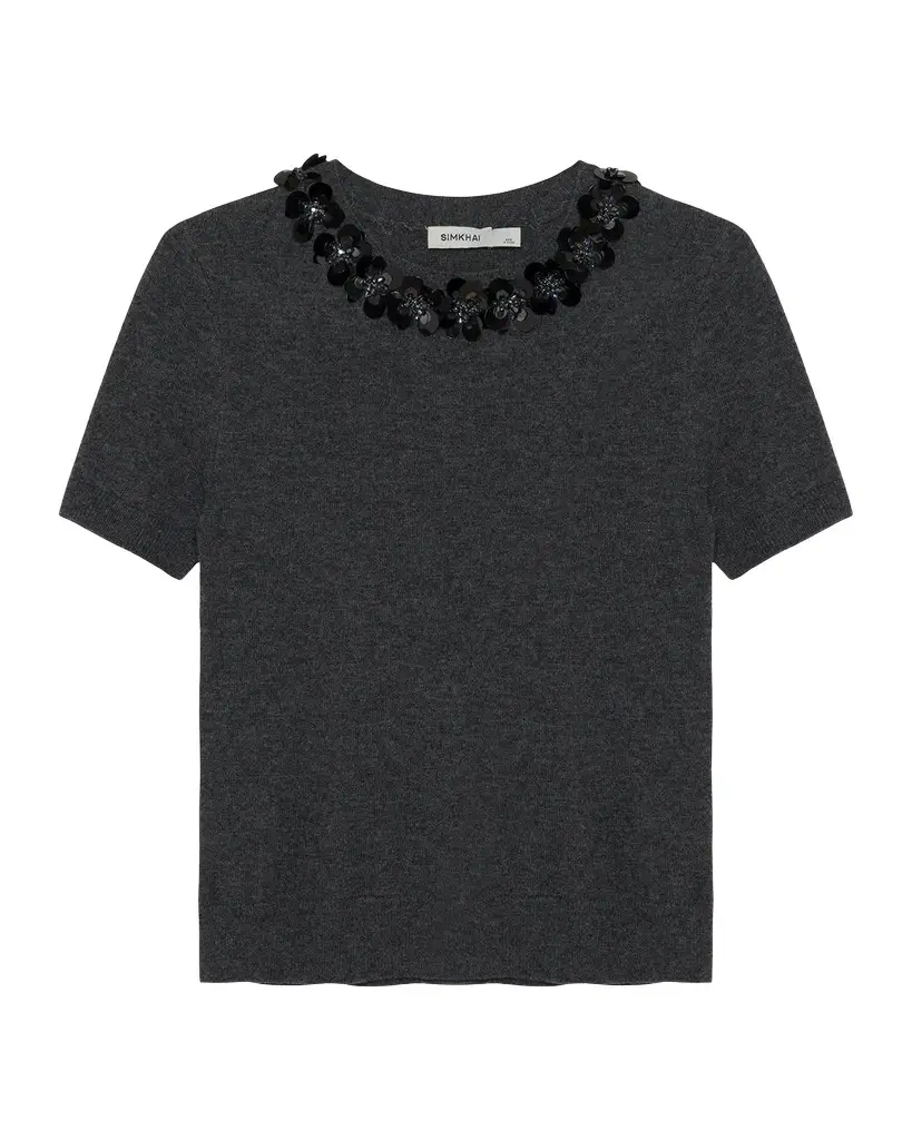Simkhai Sophie Floral Embellished Wool-Cashmere Top