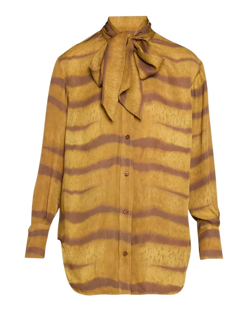 Frame The Silk Oversized Tie-Neck Shirt | Image 1 Frame The Silk Oversized Tie-Neck Shirt | Image 1