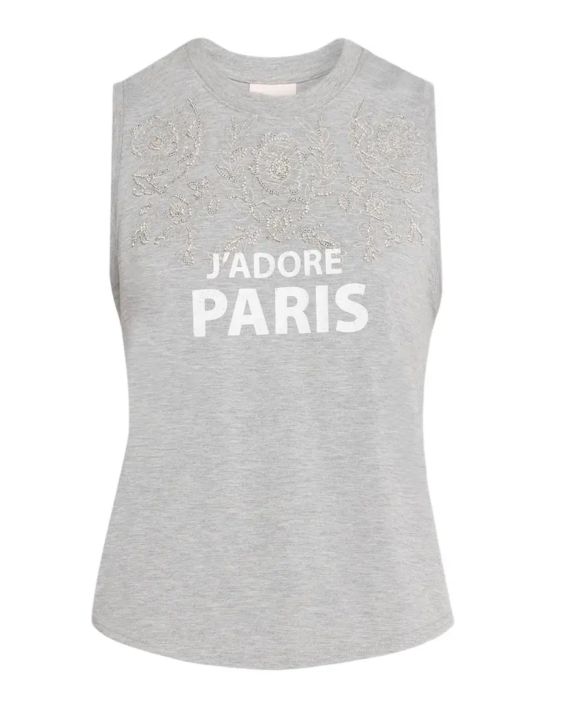 Cinq à Sept J 'Adore Paris Embellished Sleeveless Top | Image 1 Cinq à Sept J 'Adore Paris Embellished Sleeveless Top | Image 1