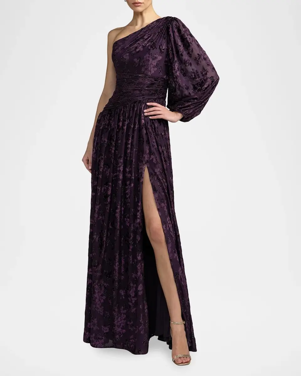 Mac Duggal One-Shoulder Burnout Velvet Gown | Thumbnail 2 Mac Duggal One-Shoulder Burnout Velvet Gown | Thumbnail 2