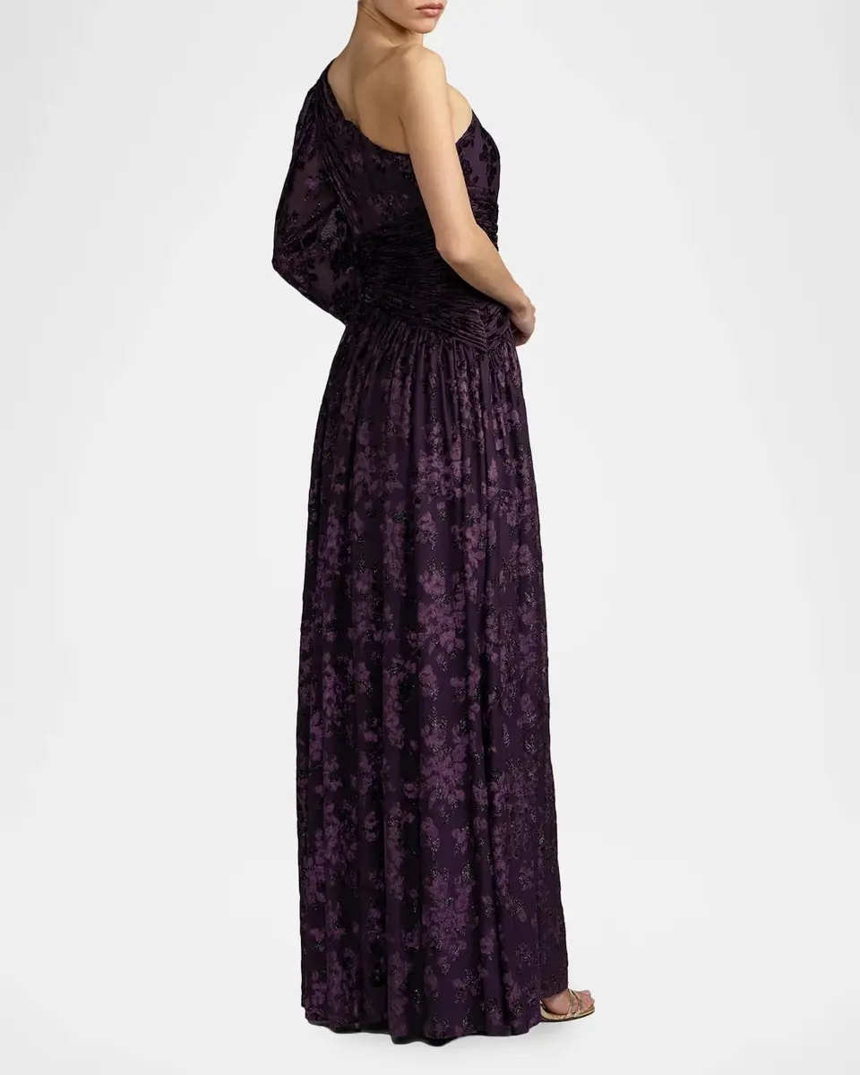 Mac Duggal One-Shoulder Burnout Velvet Gown | Thumbnail 3 Mac Duggal One-Shoulder Burnout Velvet Gown | Thumbnail 3