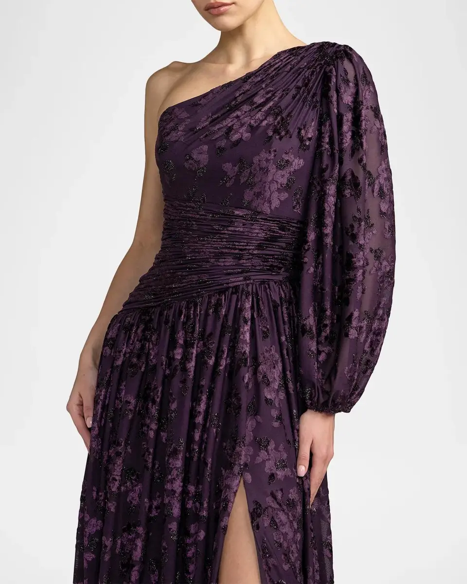 Mac Duggal One-Shoulder Burnout Velvet Gown | Thumbnail 4 Mac Duggal One-Shoulder Burnout Velvet Gown | Thumbnail 4