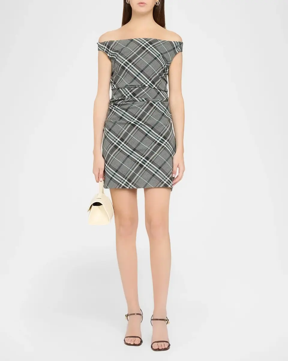 Simkhai Wells Plaid Off-the-Shoulder Mini Dress | Thumbnail 2 Simkhai Wells Plaid Off-the-Shoulder Mini Dress | Thumbnail 2