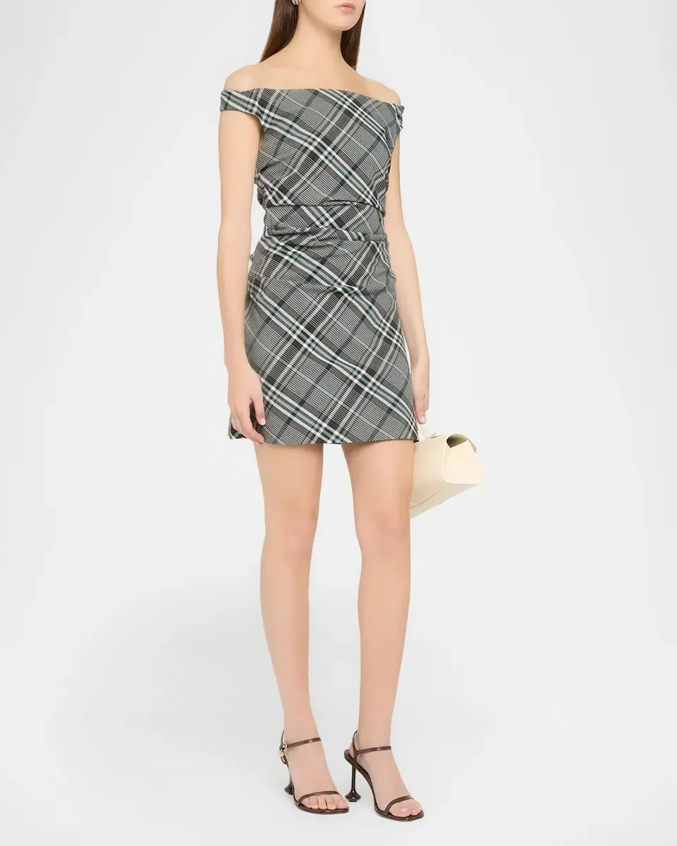 Simkhai Wells Plaid Off-the-Shoulder Mini Dress | Thumbnail 4 Simkhai Wells Plaid Off-the-Shoulder Mini Dress | Thumbnail 4