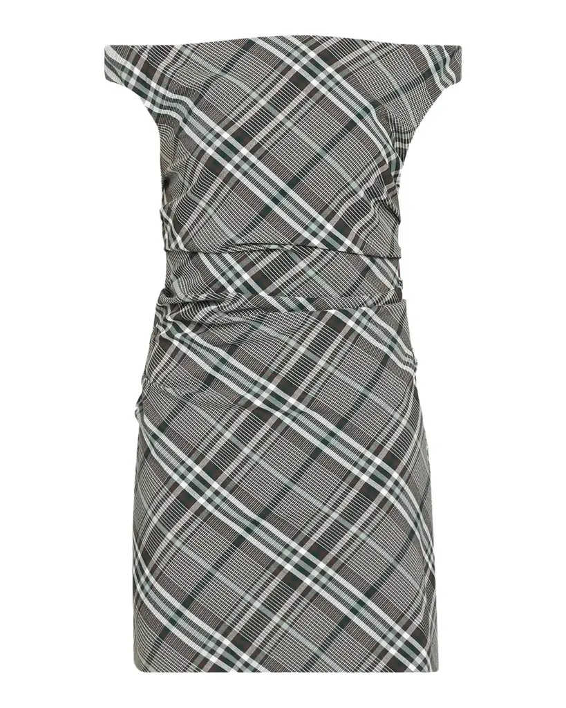 Simkhai Wells Plaid Off-the-Shoulder Mini Dress