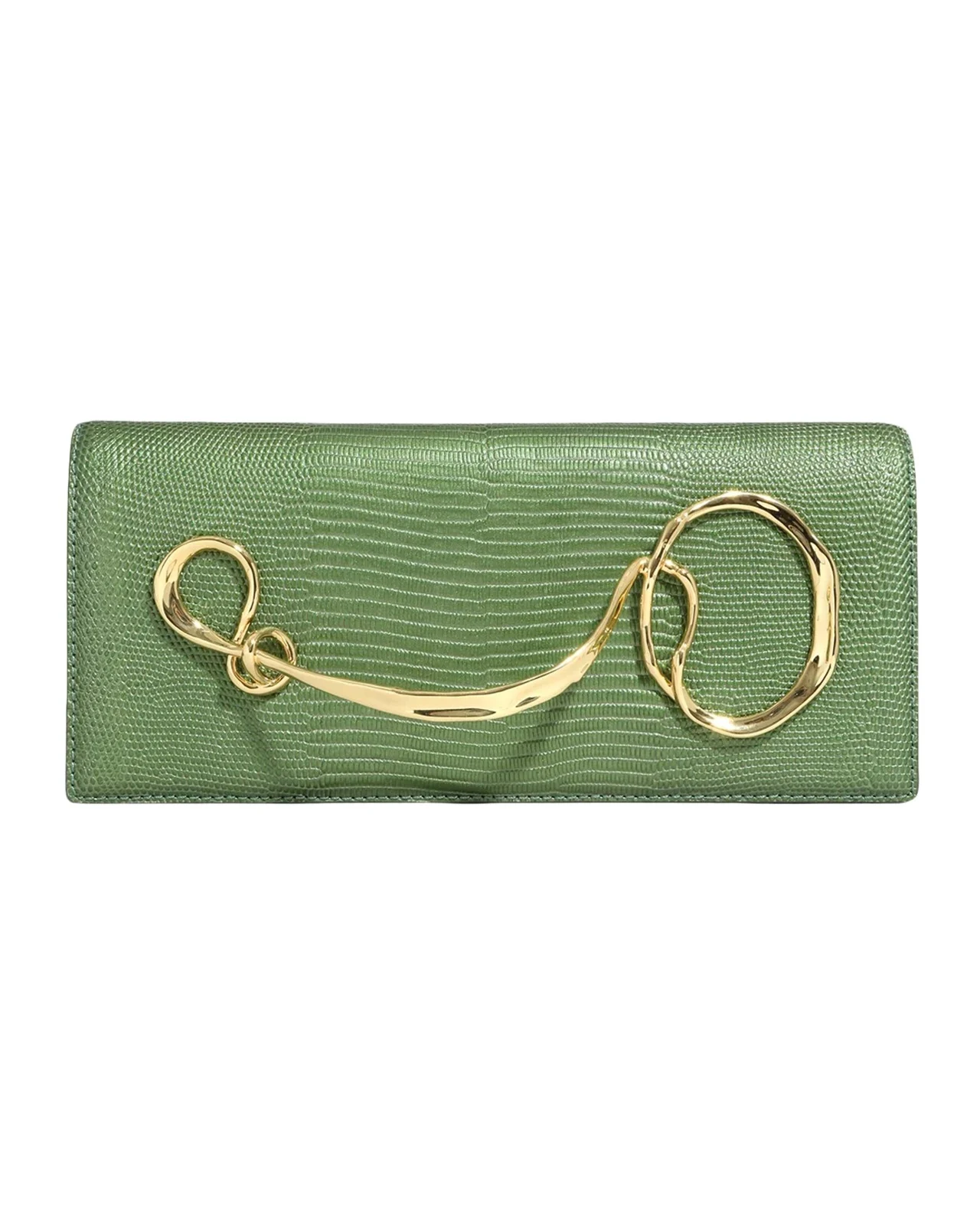 ALEXIS BITTAR Twisted Metal Lizard-Embossed Clutch Bag