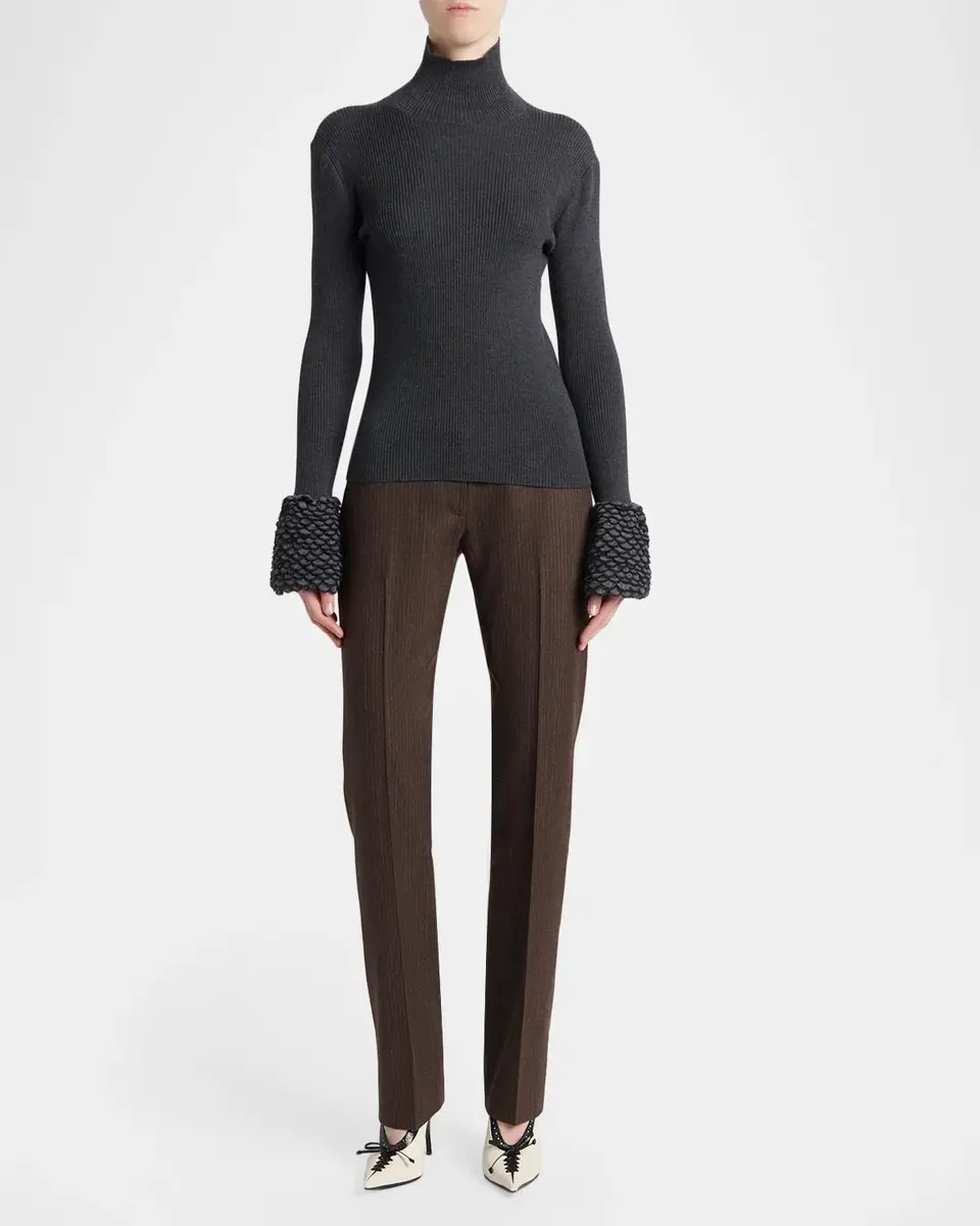 Alexander McQueen Wool Rib-Knit Scalloped-Cuff Top | Thumbnail 2 Alexander McQueen Wool Rib-Knit Scalloped-Cuff Top | Thumbnail 2