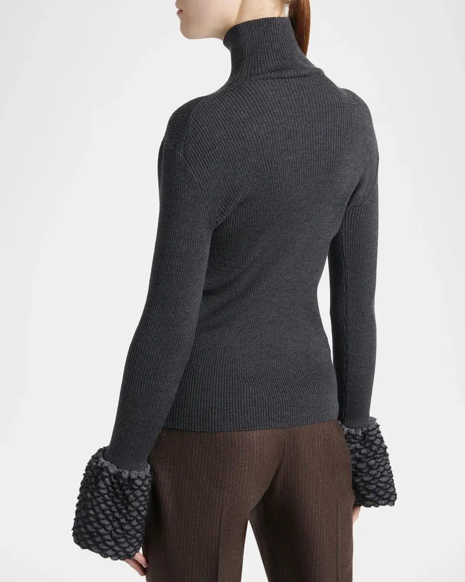Alexander McQueen Wool Rib-Knit Scalloped-Cuff Top | Thumbnail 3 Alexander McQueen Wool Rib-Knit Scalloped-Cuff Top | Thumbnail 3