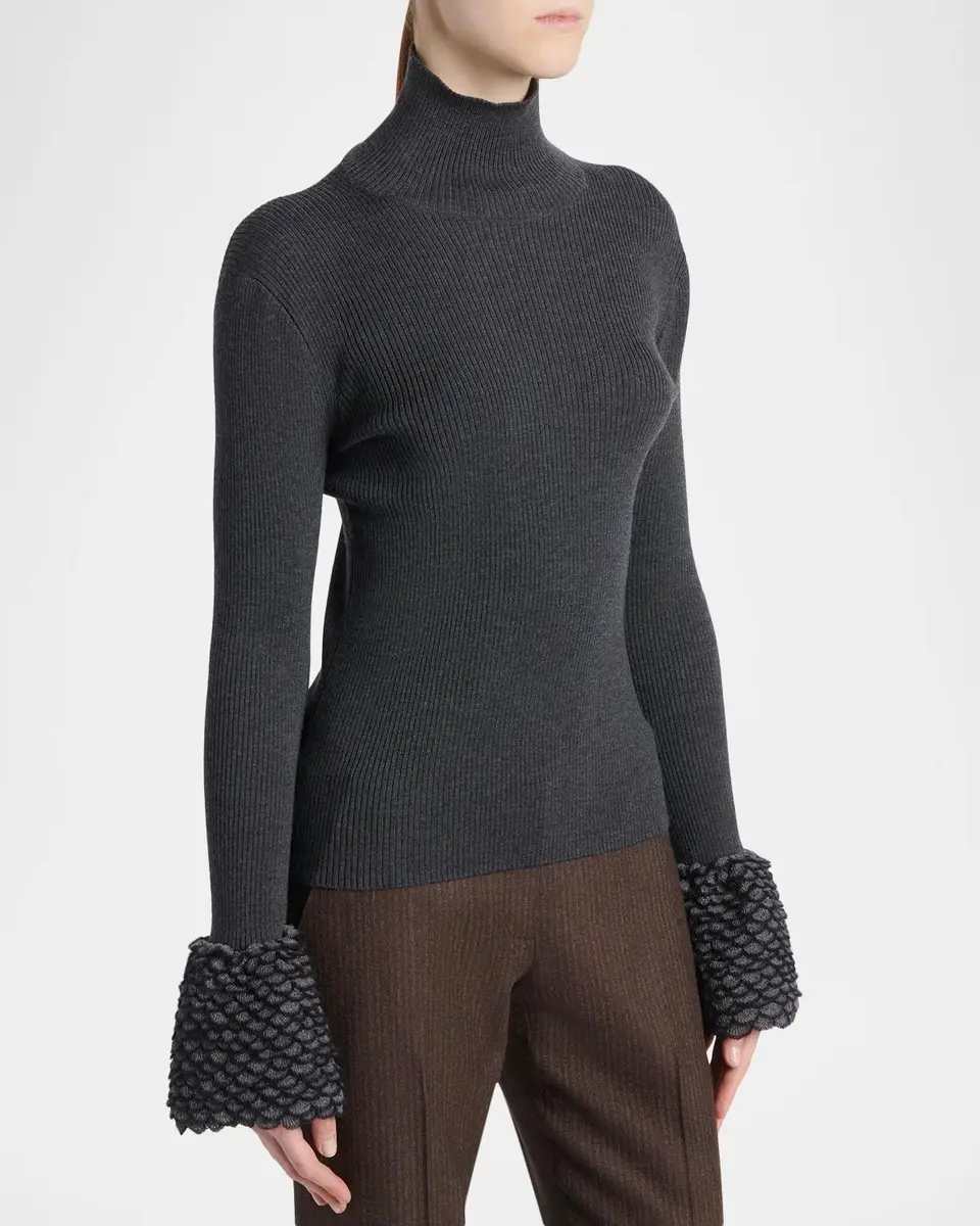 Alexander McQueen Wool Rib-Knit Scalloped-Cuff Top | Thumbnail 4 Alexander McQueen Wool Rib-Knit Scalloped-Cuff Top | Thumbnail 4
