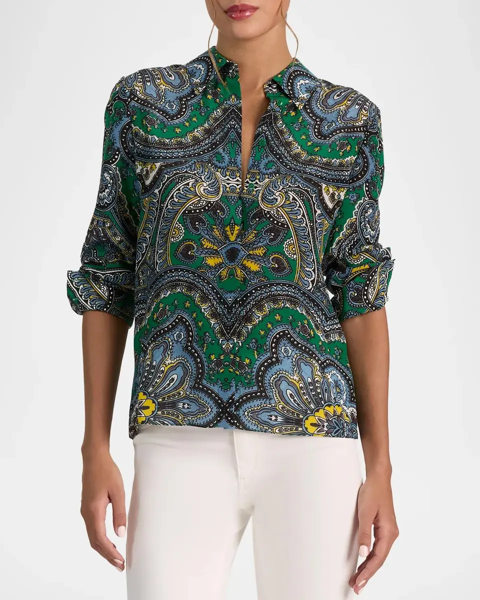 Alice + Olivia Willa Paisley Silk Placket Top | Thumbnail 4 Alice + Olivia Willa Paisley Silk Placket Top | Thumbnail 4