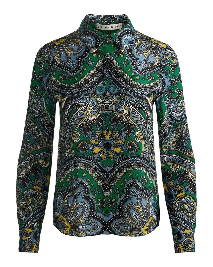 Alice + Olivia Willa Paisley Silk Placket Top | Image 1 Alice + Olivia Willa Paisley Silk Placket Top | Image 1