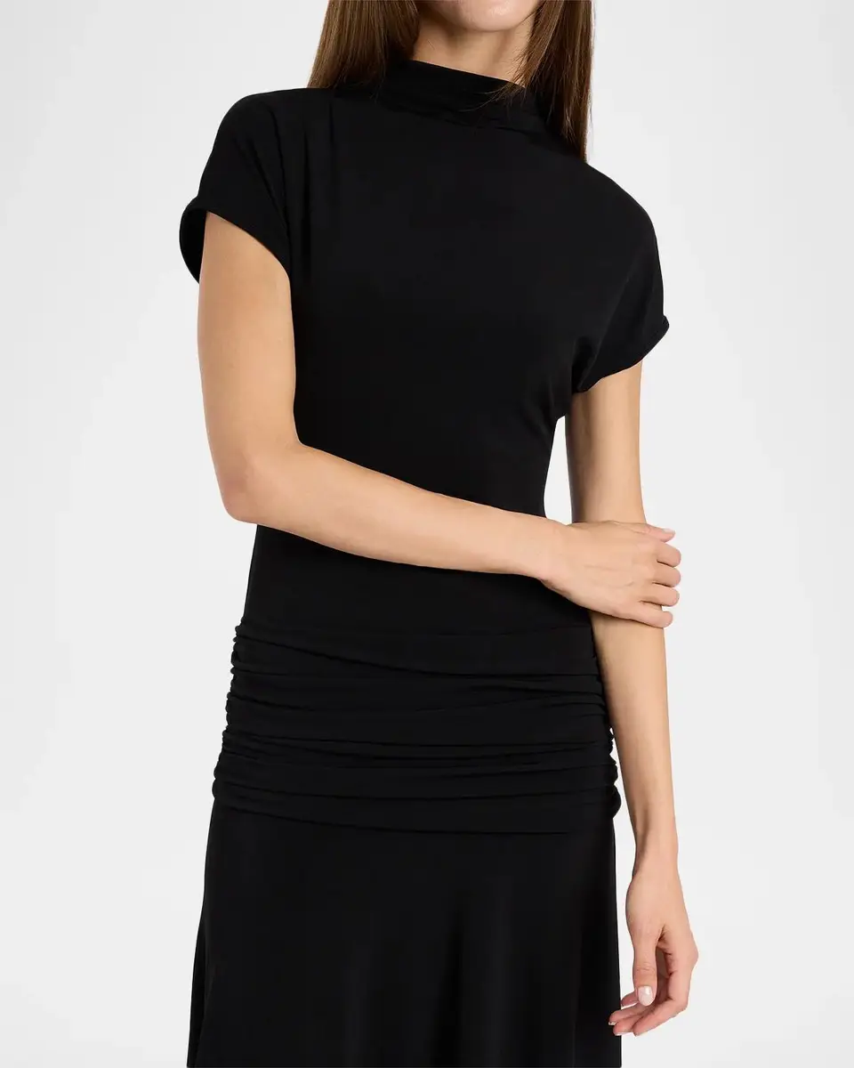 Santorelli Ruched Mock-Neck Midi Dress | Thumbnail 4