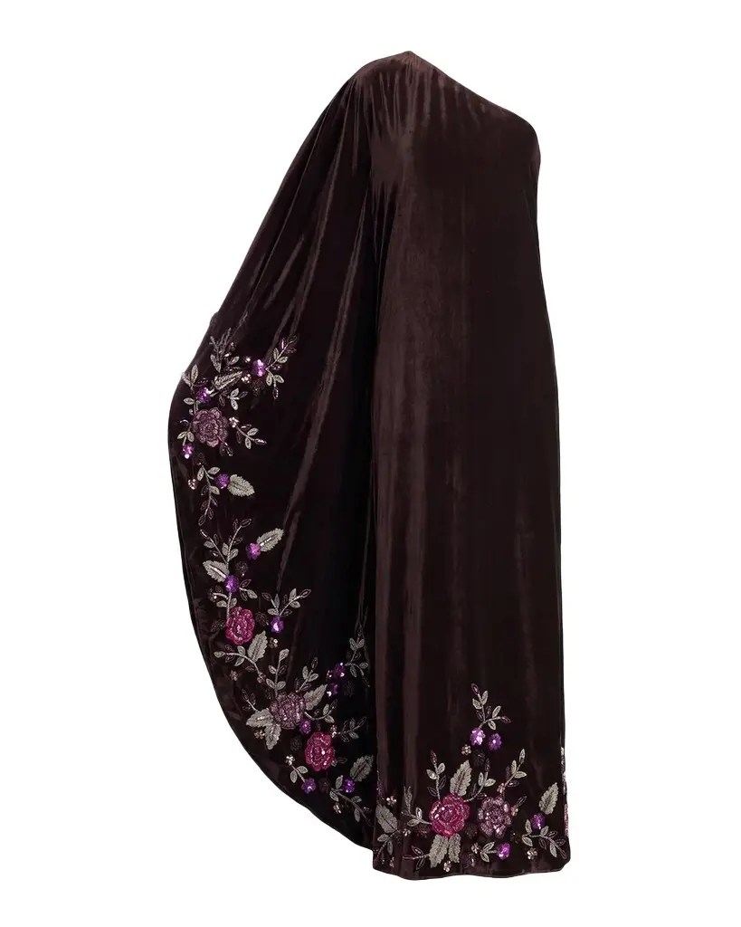 Mac Duggal One-Shoulder Sequin Floral Velvet Gown