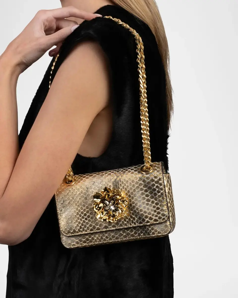 ALEXIS BITTAR Bella Mini Floral Metallic Python-Embossed Shoulder Bag | Thumbnail 2 ALEXIS BITTAR Bella Mini Floral Metallic Python-Embossed Shoulder Bag | Thumbnail 2