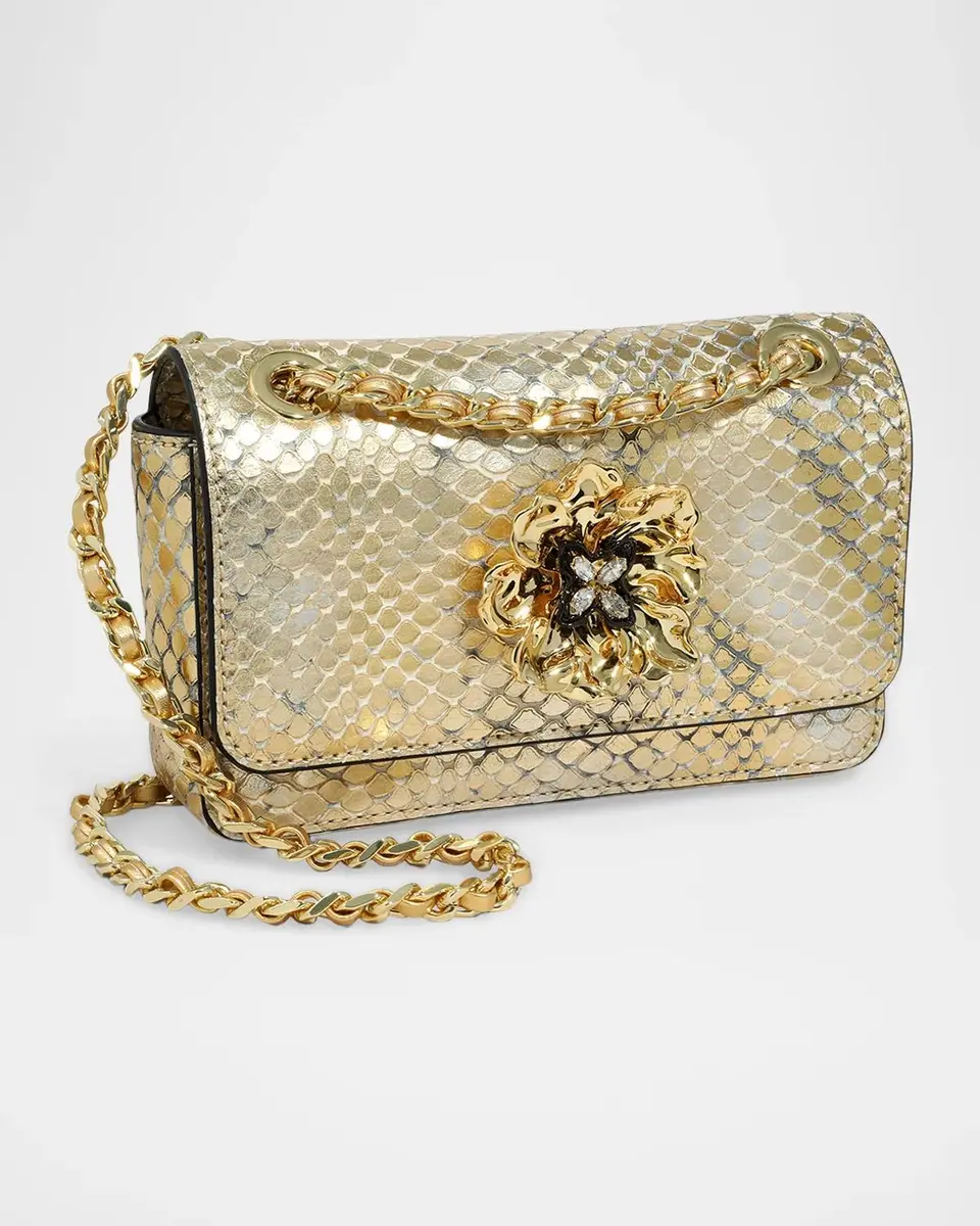 ALEXIS BITTAR Bella Mini Floral Metallic Python-Embossed Shoulder Bag | Thumbnail 3 ALEXIS BITTAR Bella Mini Floral Metallic Python-Embossed Shoulder Bag | Thumbnail 3