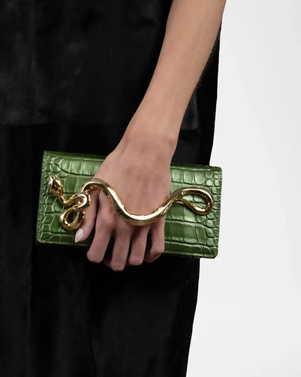 ALEXIS BITTAR Serpent Pearlized Croc-Embossed Leather Clutch Bag | Thumbnail 2 ALEXIS BITTAR Serpent Pearlized Croc-Embossed Leather Clutch Bag | Thumbnail 2
