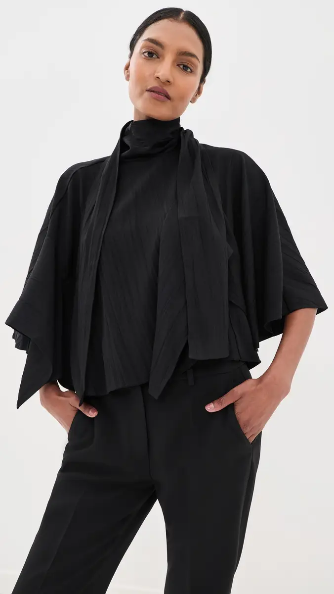 Tibi Creased Acetate Drape Cape Tie Top | Thumbnail 2 Tibi Creased Acetate Drape Cape Tie Top | Thumbnail 2