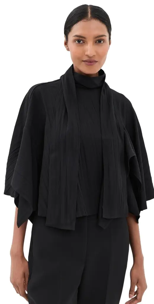 Tibi Creased Acetate Drape Cape Tie Top