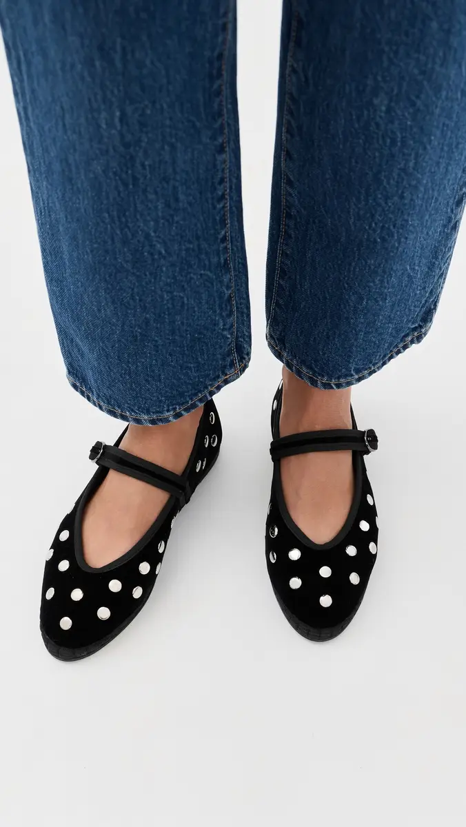 Flabelus Mae Studded Velvet Mary Jane Flats | Thumbnail 3 Flabelus Mae Studded Velvet Mary Jane Flats | Thumbnail 3
