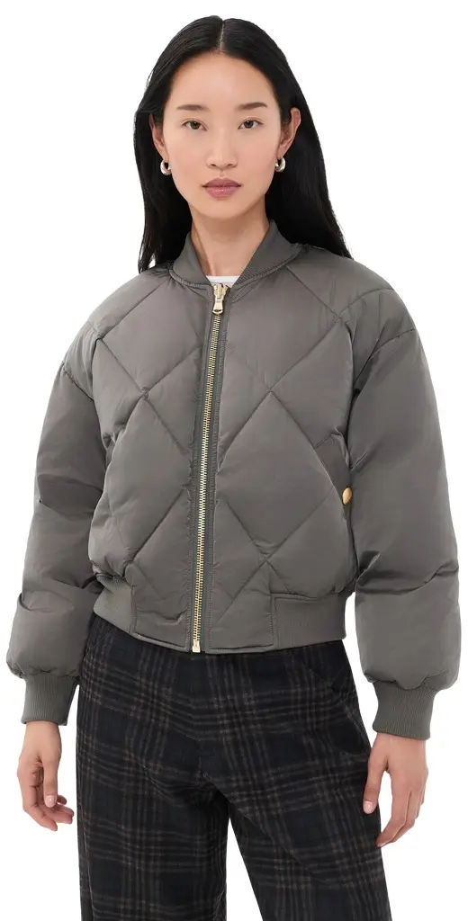 L'Agence Violeta Reversible Puffer Gry Olve/Chrcoal Herringbone | Image 1 L'Agence Violeta Reversible Puffer Gry Olve/Chrcoal Herringbone | Image 1