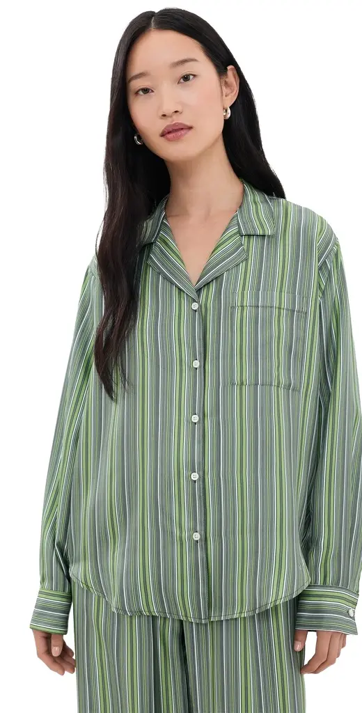 Comme Si Long Sleeve Notched Collar Shirt Abruzzo Stripe L | Image 1 Comme Si Long Sleeve Notched Collar Shirt Abruzzo Stripe L | Image 1