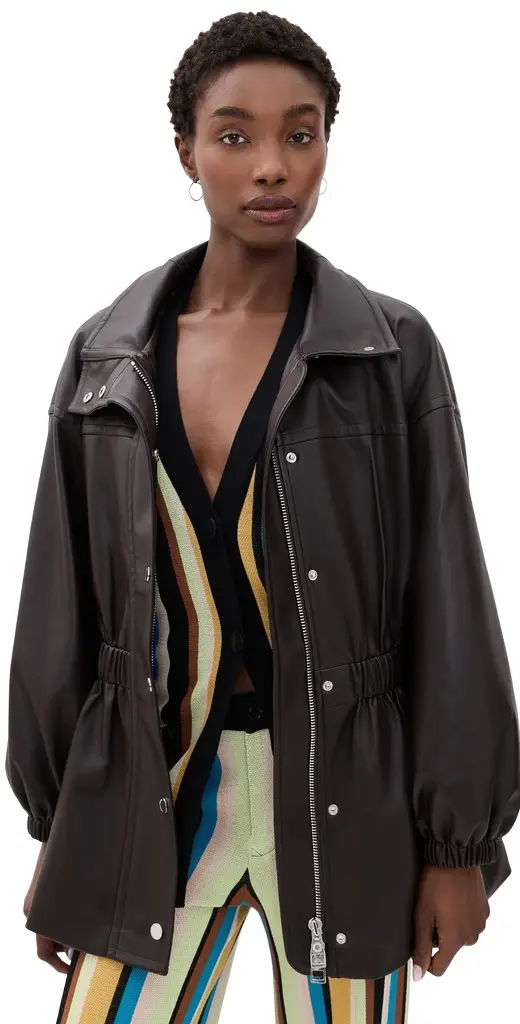 SIMONMILLER Yara Faux Leather Jacket Dark Choco Brown | Image 1 SIMONMILLER Yara Faux Leather Jacket Dark Choco Brown | Image 1