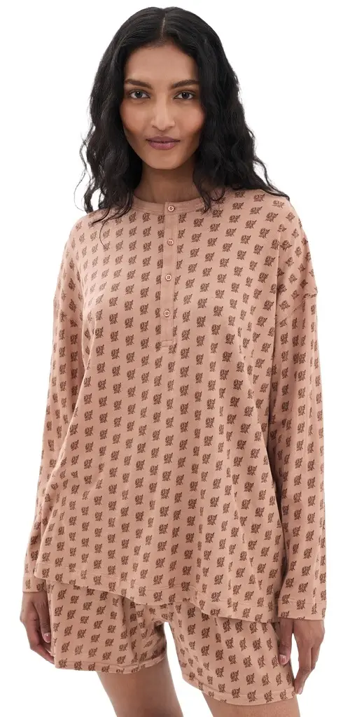 The Great. The Slouch Sleep Henley Rose Print | Image 1 The Great. The Slouch Sleep Henley Rose Print | Image 1