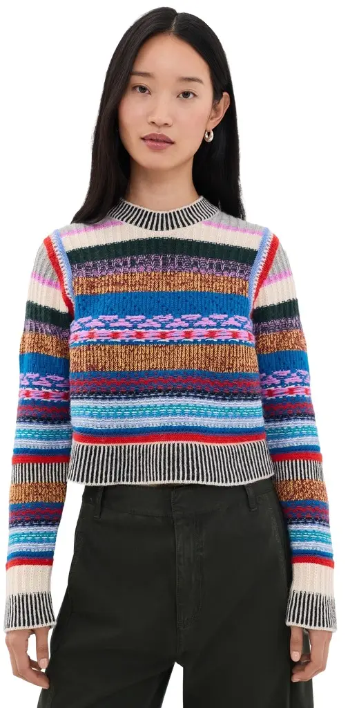 Mother The Extra Crop Sweater Red Blue Multi tripe | Image 1 Mother The Extra Crop Sweater Red Blue Multi tripe | Image 1