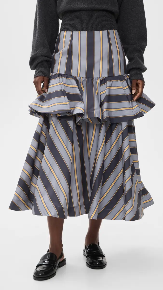 Zimmermann Valiant Peplum Midi Skirt Navy Stripe | Thumbnail 2 Zimmermann Valiant Peplum Midi Skirt Navy Stripe | Thumbnail 2
