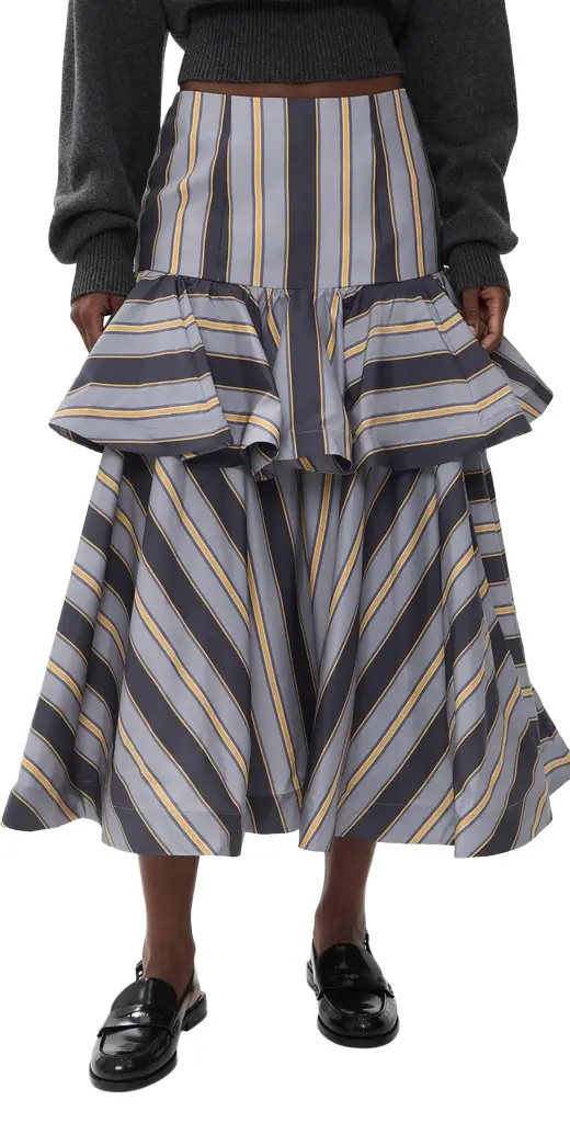 Zimmermann Valiant Peplum Midi Skirt Navy Stripe | Image 1 Zimmermann Valiant Peplum Midi Skirt Navy Stripe | Image 1