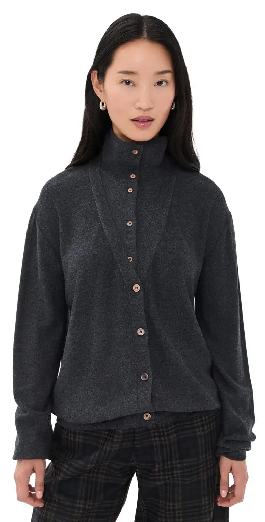 Source Unknown Fabbie Merino Wool Layered Cardigan Charcoal S | Image 1 Source Unknown Fabbie Merino Wool Layered Cardigan Charcoal S | Image 1