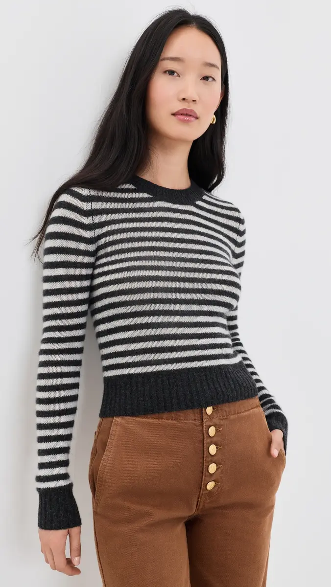 ENZA COSTA Cashmere Shrunken Crew in Classic Stripe Classic Stripe | Thumbnail 2 ENZA COSTA Cashmere Shrunken Crew in Classic Stripe Classic Stripe | Thumbnail 2