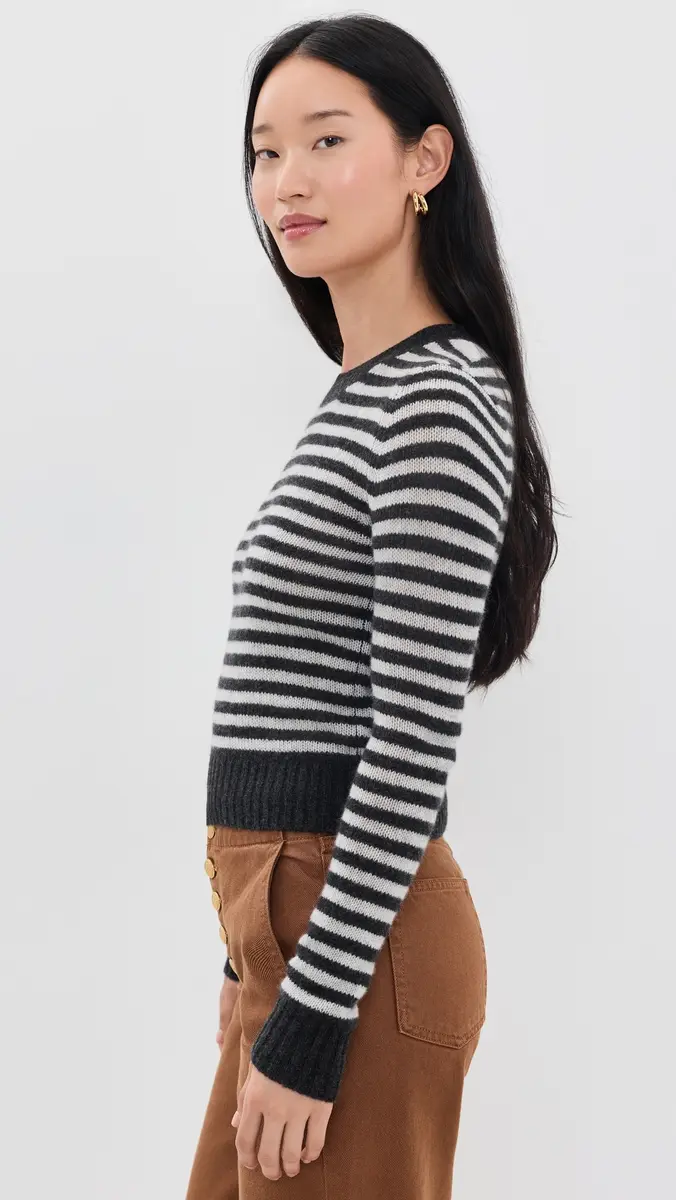 ENZA COSTA Cashmere Shrunken Crew in Classic Stripe Classic Stripe | Thumbnail 4 ENZA COSTA Cashmere Shrunken Crew in Classic Stripe Classic Stripe | Thumbnail 4