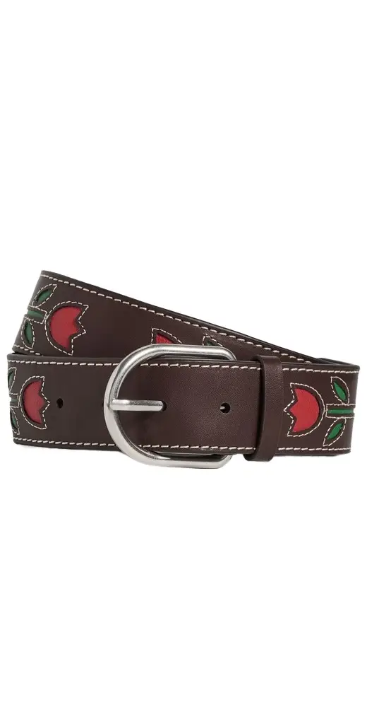 Loeffler Randall Gage Western Belt Espresso Vachetta With Tulips | Image 1 Loeffler Randall Gage Western Belt Espresso Vachetta With Tulips | Image 1