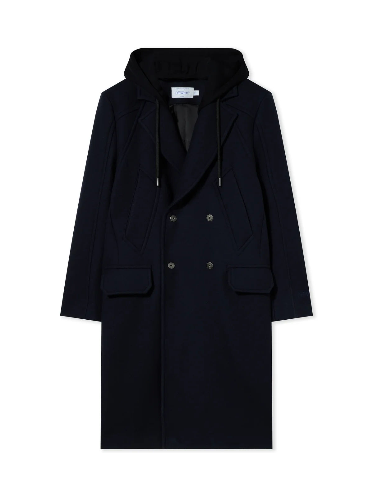 Off-White Wool Varsity Hooded Double-Breasted Coat