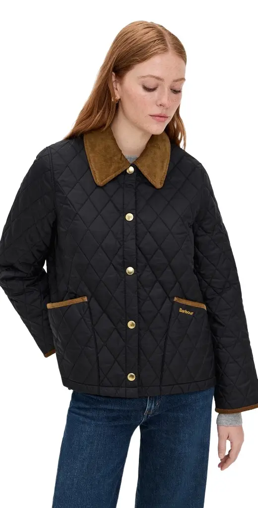 Barbour Icons Cropped Liddesdale Quilted Jacket Black/Classic | Image 1 Barbour Icons Cropped Liddesdale Quilted Jacket Black/Classic | Image 1