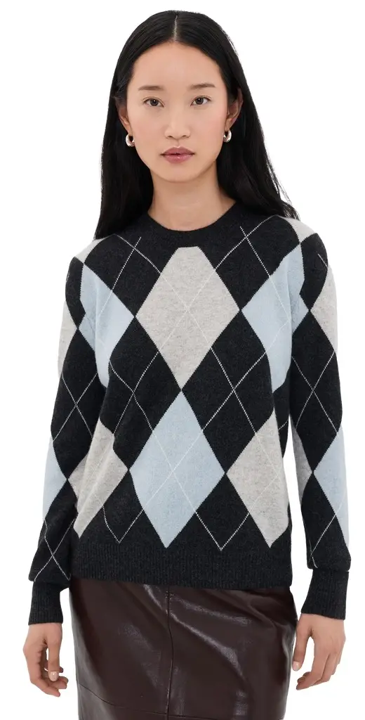 ENZA COSTA Cashmere Argyle Sweater Blue Grey Argyle | Image 1 ENZA COSTA Cashmere Argyle Sweater Blue Grey Argyle | Image 1