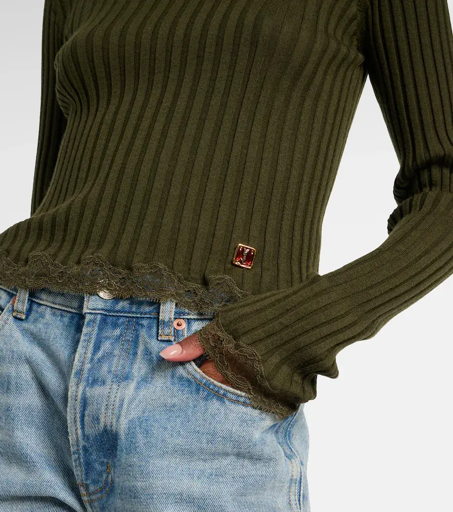 Saint Laurent Lace-trimmed wool, cashmere, and silk top | Thumbnail 2