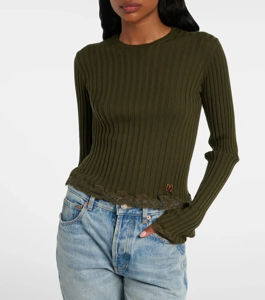 Saint Laurent Lace-trimmed wool, cashmere, and silk top | Thumbnail 4