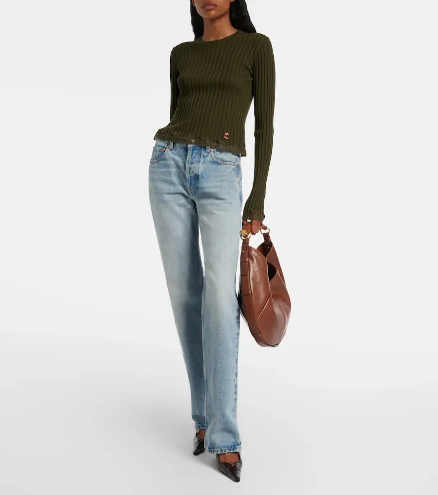 Saint Laurent Lace-trimmed wool, cashmere, and silk top | Thumbnail 6
