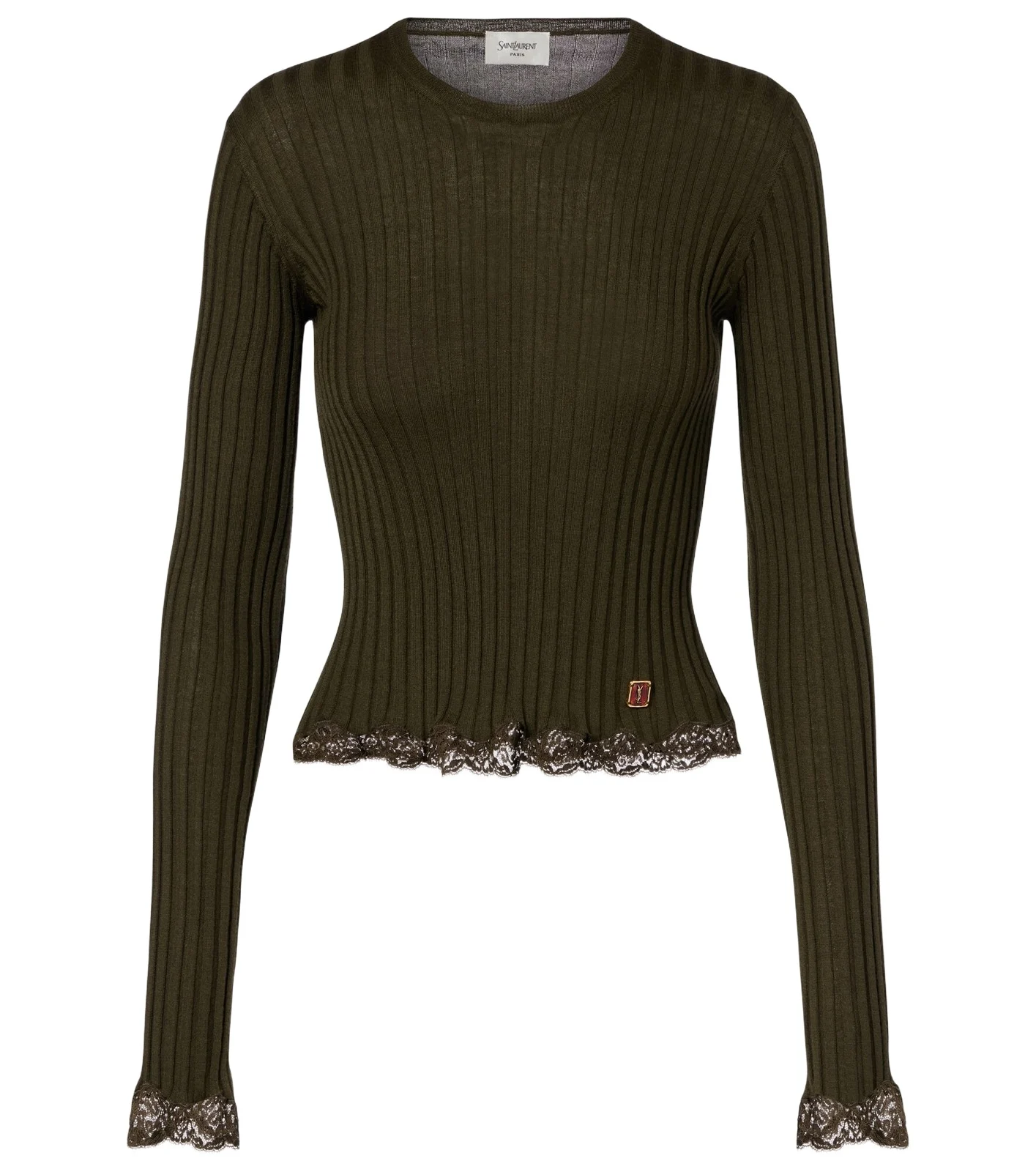 Lace-trimmed wool, cashmere, and silk top Lace-trimmed wool, cashmere, and silk top