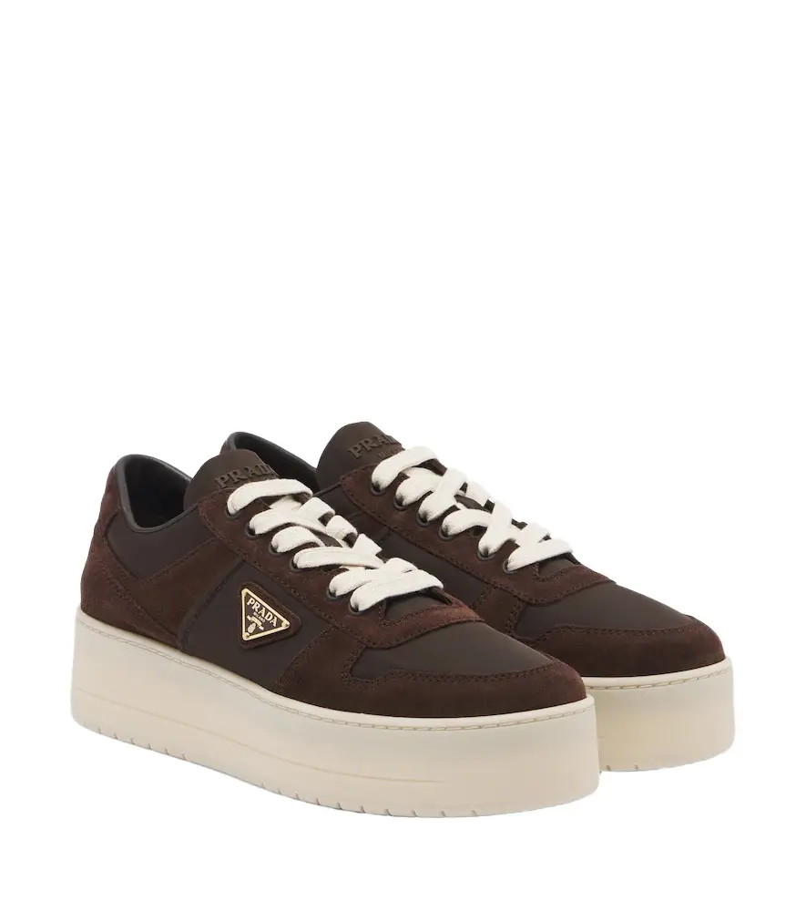 Prada Downtown Bold suede-trimmed platform sneakers | Image 1 Prada Downtown Bold suede-trimmed platform sneakers | Image 1