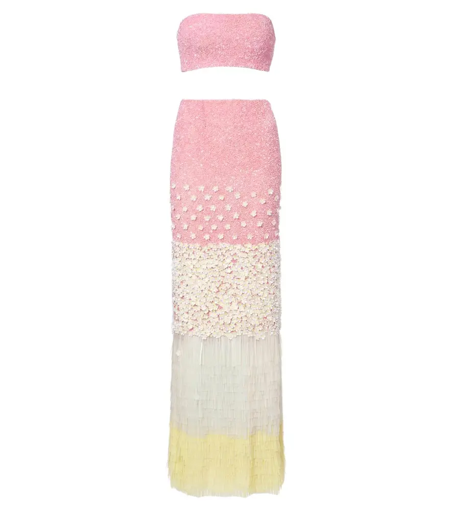 LA FUORI Là Fuori Sunrise Fringe Cascade top and maxi skirt set